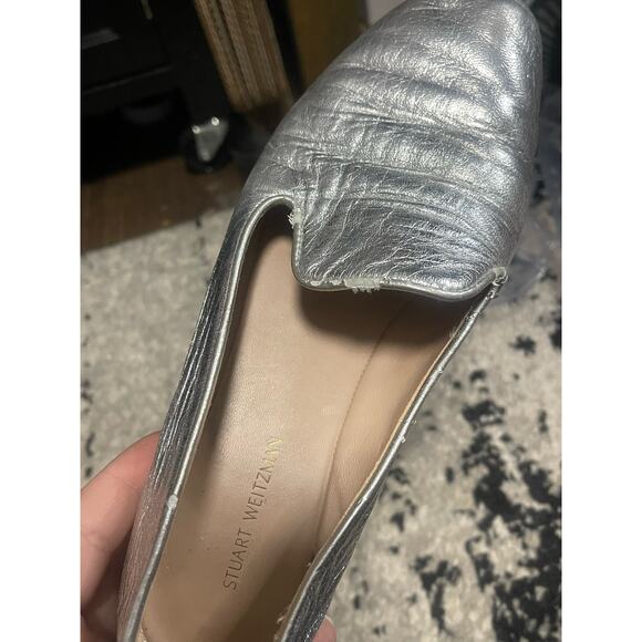 Stuart Weitzman Myguy Metallic Silver Flat Loafer Women's Size 7.5 - Picture 11 of 11